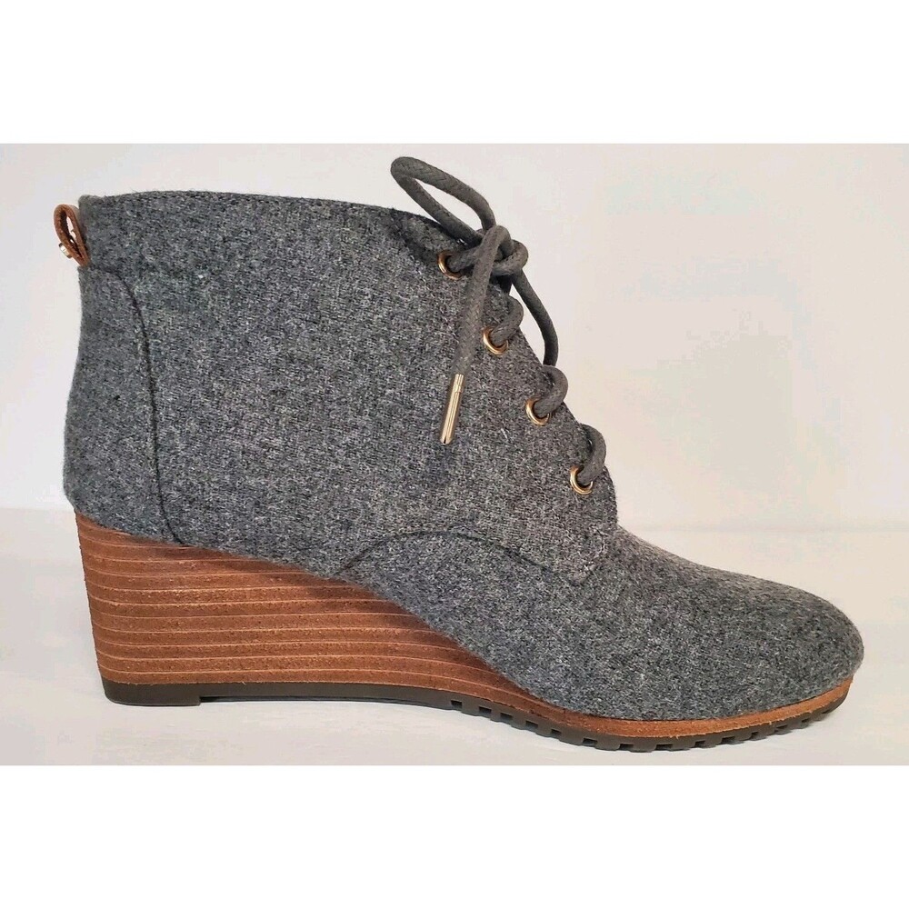 DR. SCHOLL'S GRAY WOOL BLEND Flannel LACE UP Wedge Heel BOOTS 7 NWOB